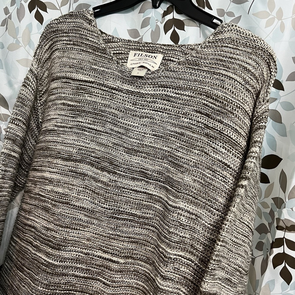 Filson Lake Quinault Crewneck Sweater Womens L Knit Peru Cotton Cream Olive